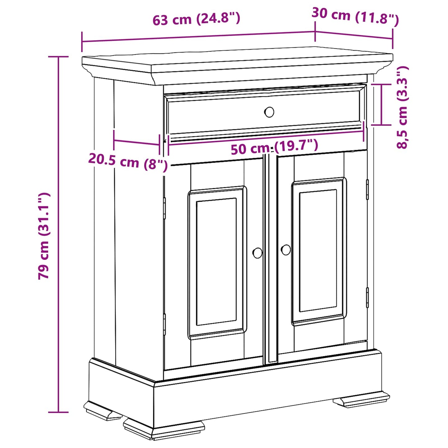 Armadio 63 x 30 x 79 cm Legno di Mogano Massello
