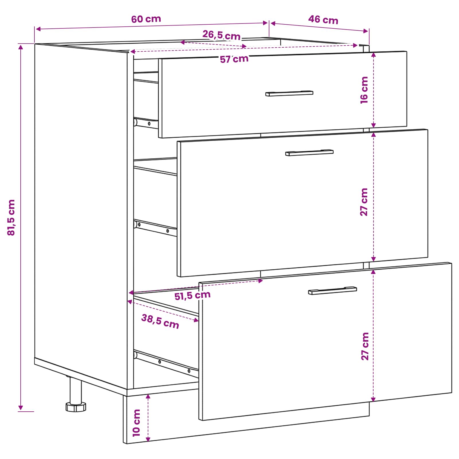 Base per Cucina Rovere Nero 60 x 46 x 81,5 cm Legno multistrato | homemem39