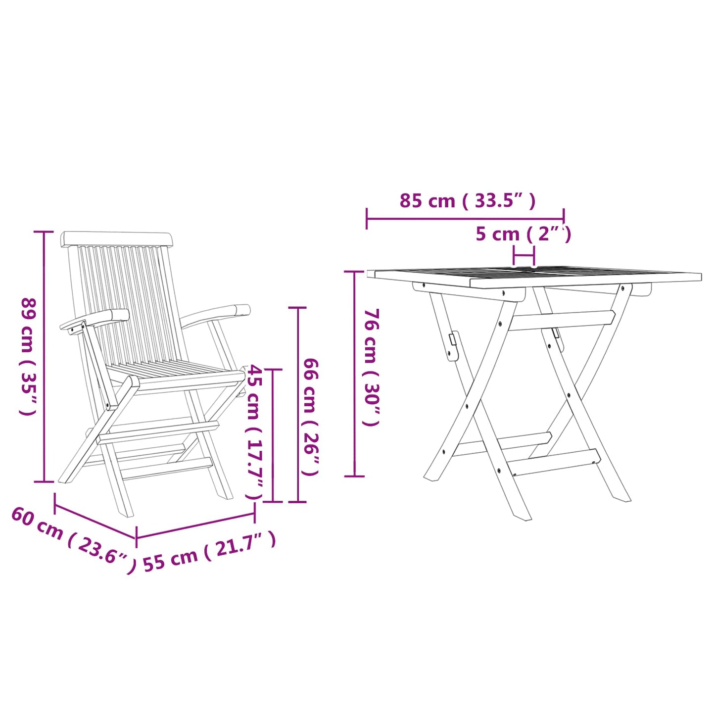Set da Pranzo per Giardino 3 pcs Marrone