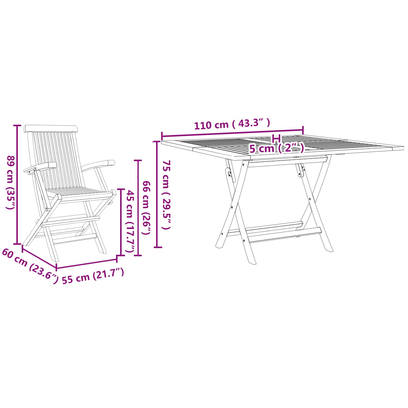 Set da Pranzo per Giardino Marrone Legno Teak Massello | homemem39
