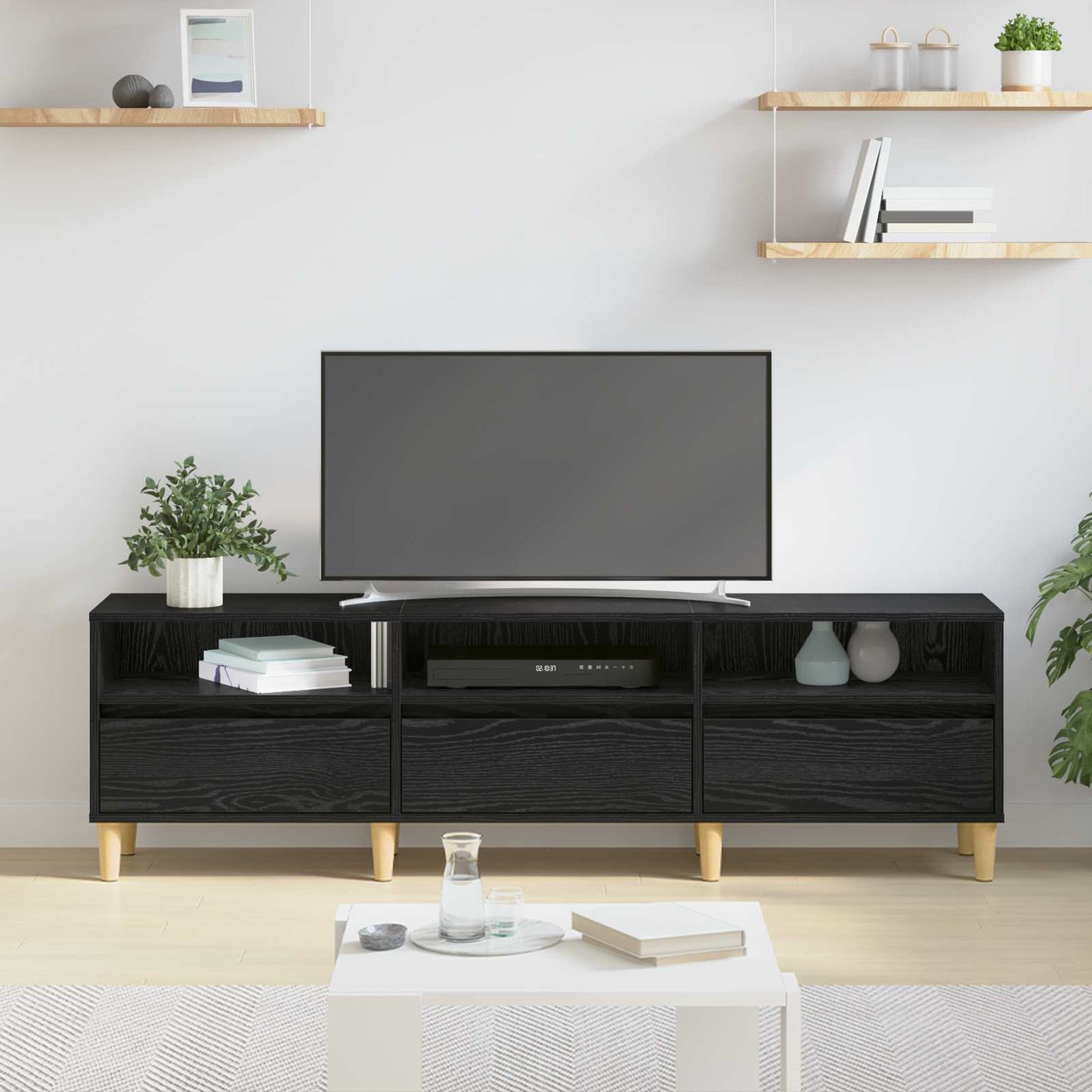 Mobile TV Rovere Nero 150 x 30 x 45 cm Legno multistrato