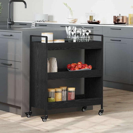 Carrello da Cucina Rovere Nero 70 x 30 x 82 cm