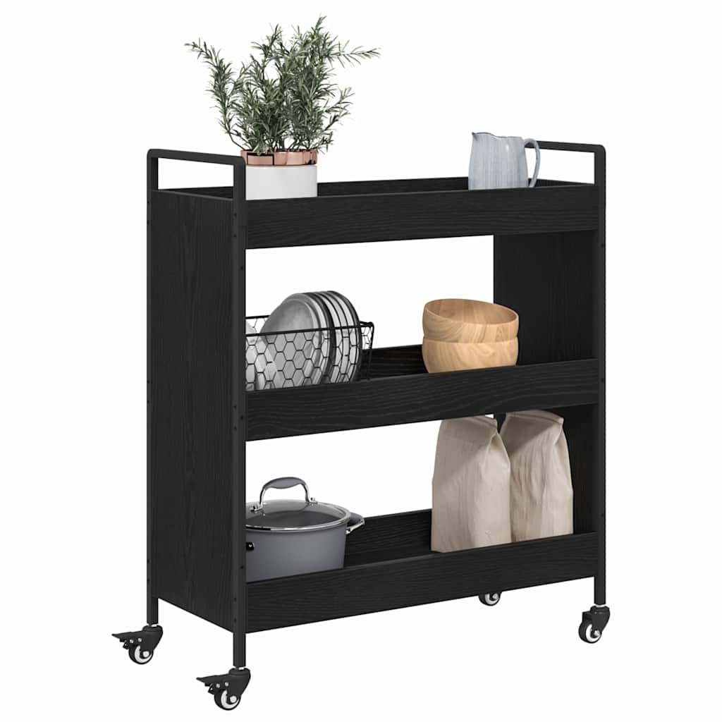 Carrello da Cucina Rovere Nero 70 x 30 x 82 cm