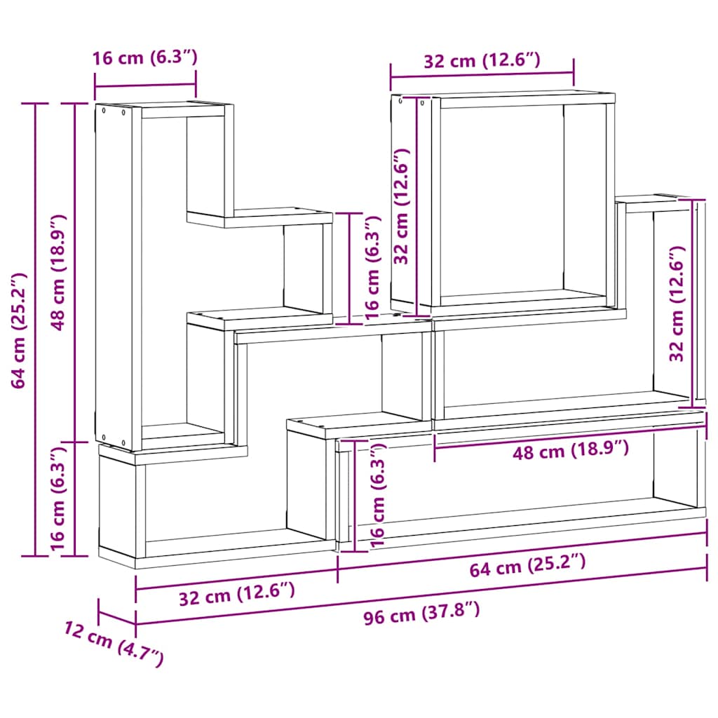 Scaffale da parete Rovere Nero 96 x 12 x 64 cm | homemem39