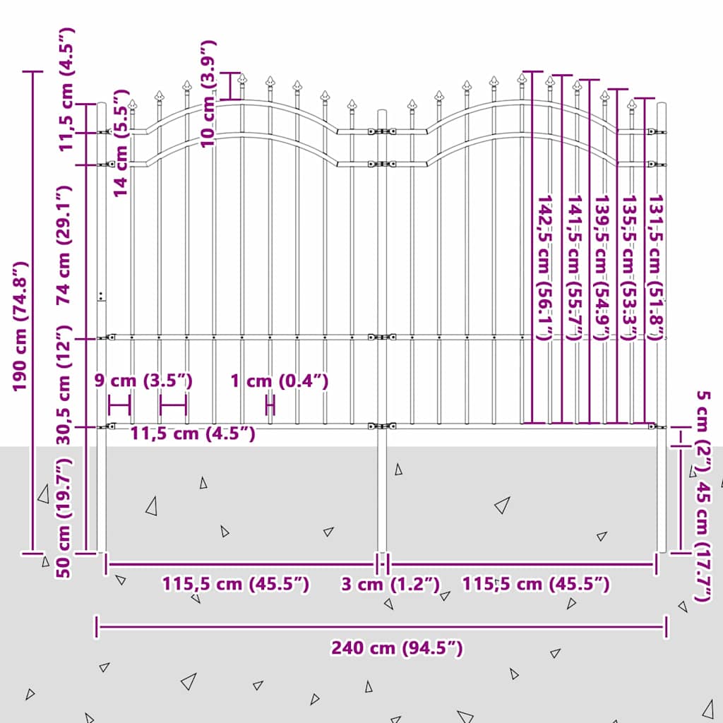 Recinzione per Giardino Grigio 240 x 190 cm