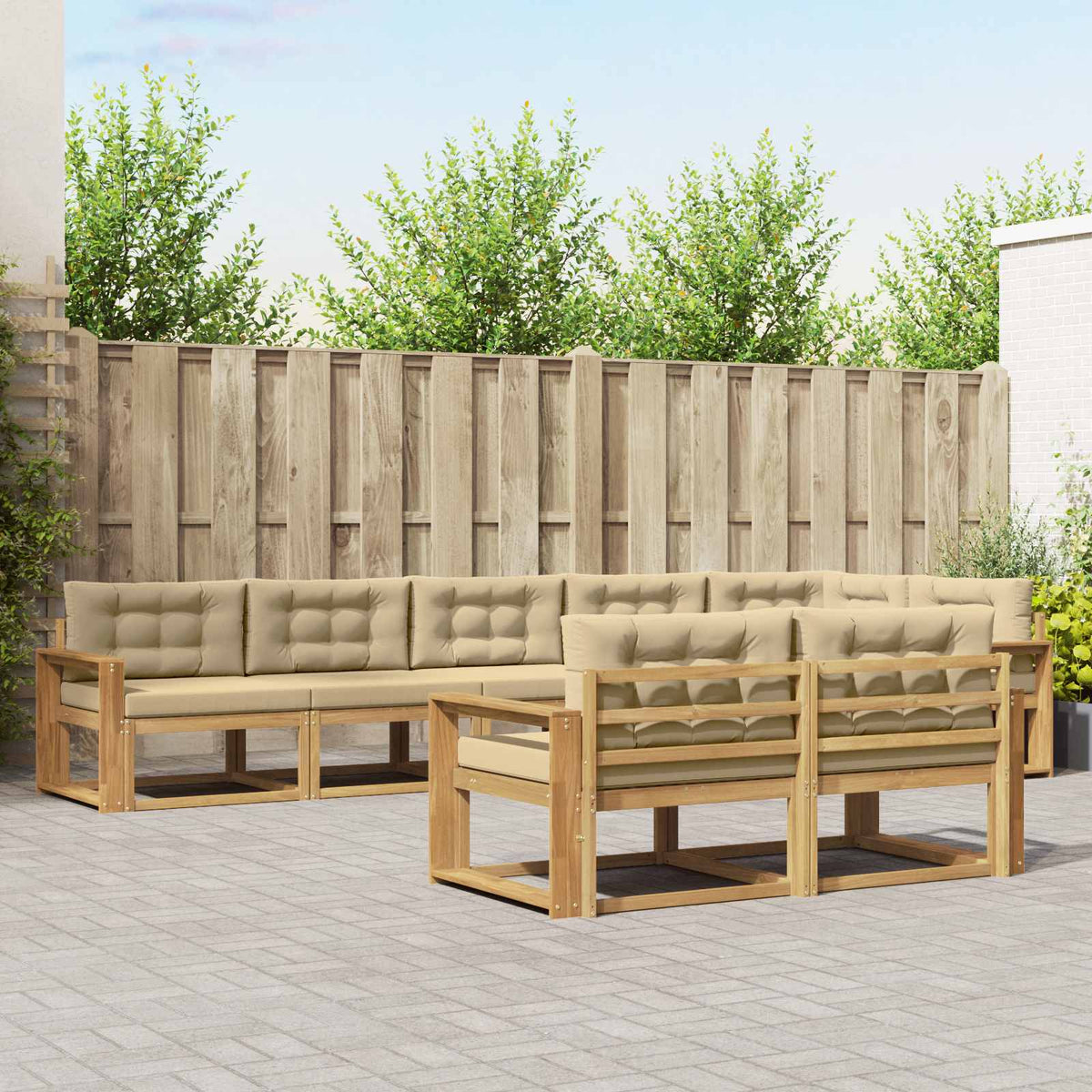 Set di divani da esterno 6 pz 8-Posti Bianco e Beige Poliestere | homemem39