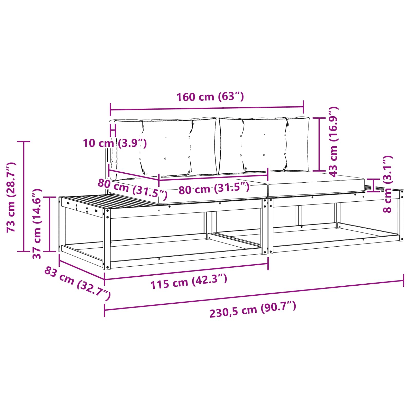 Set di divani da esterno Bianco 230,5 x 83 x 73 cm Poliestere | homemem39