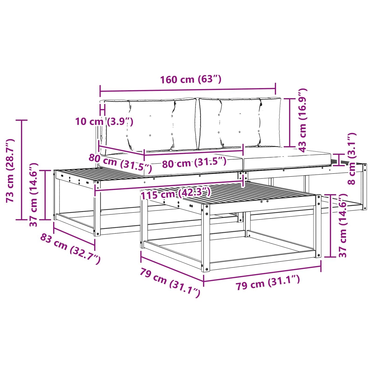 Set di divani da esterno Bianco 79 x 79 x 37 cm Poliestere | homemem39