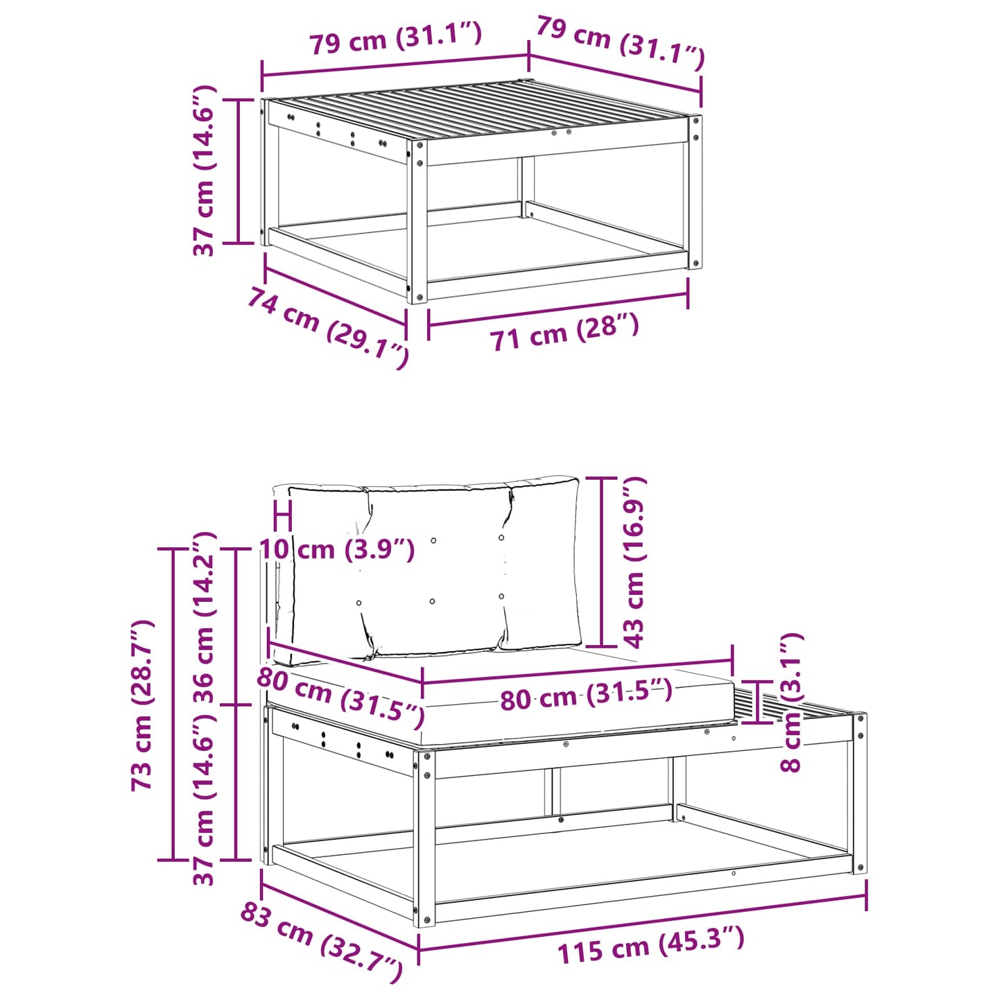 Set di divani da esterno Bianco 277,5 x 198,5 x 73 cm | homemem39