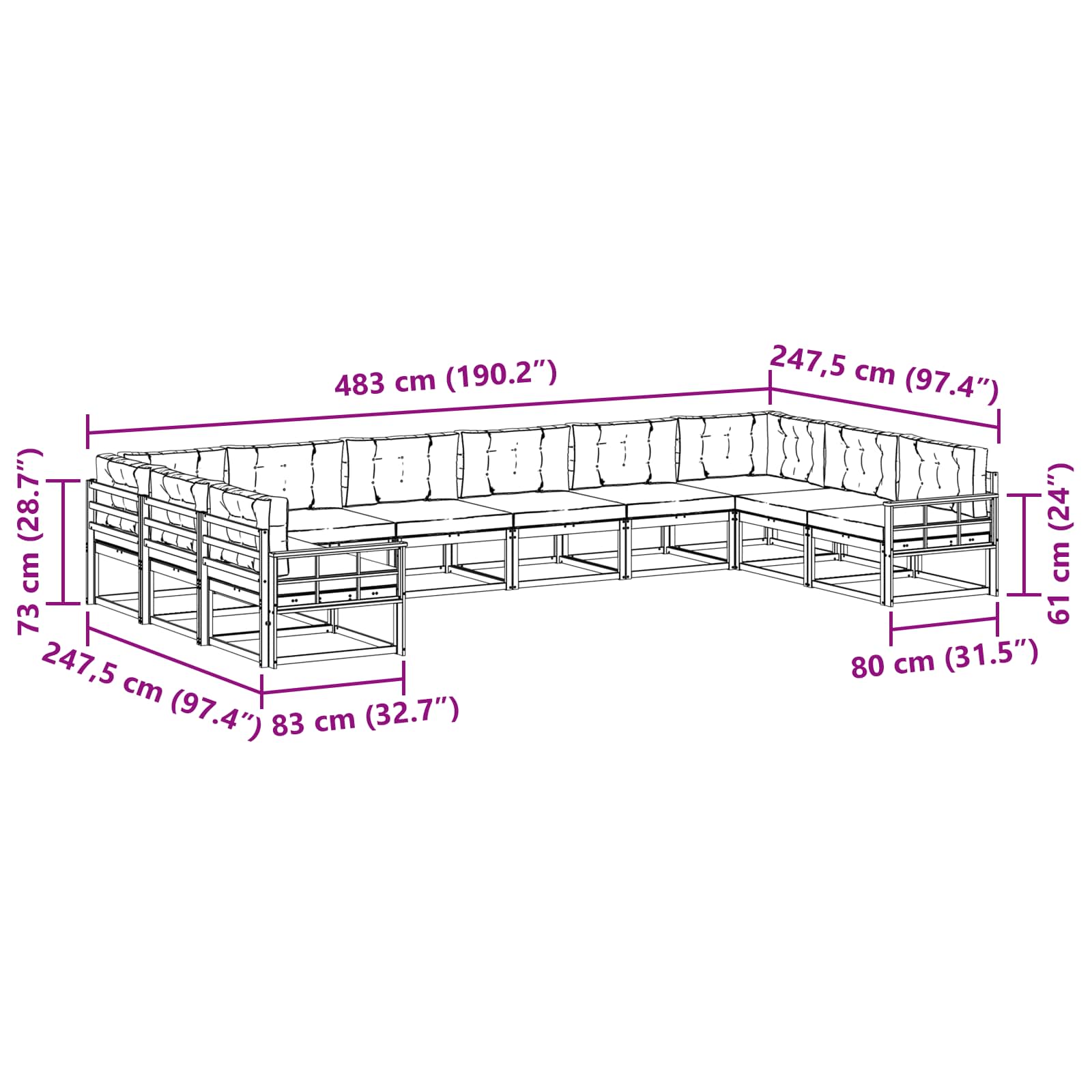 Set di divani da esterno con cuscino 10 pcs Bianco e Antracite | homemem39