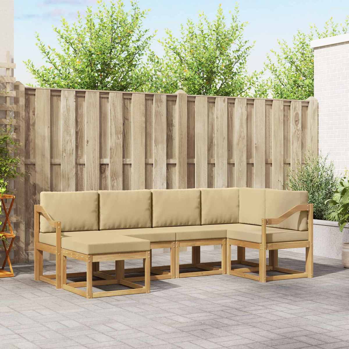 Set di divani da esterno 6 pz Bianco e Beige Poliestere | homemem39
