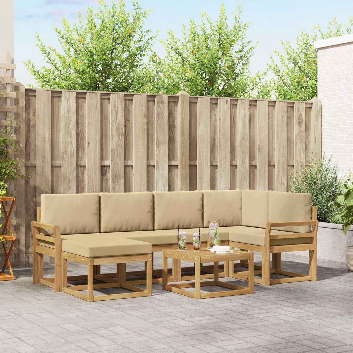 Set di divani da esterno 7 pz Bianco e Beige | homemem39