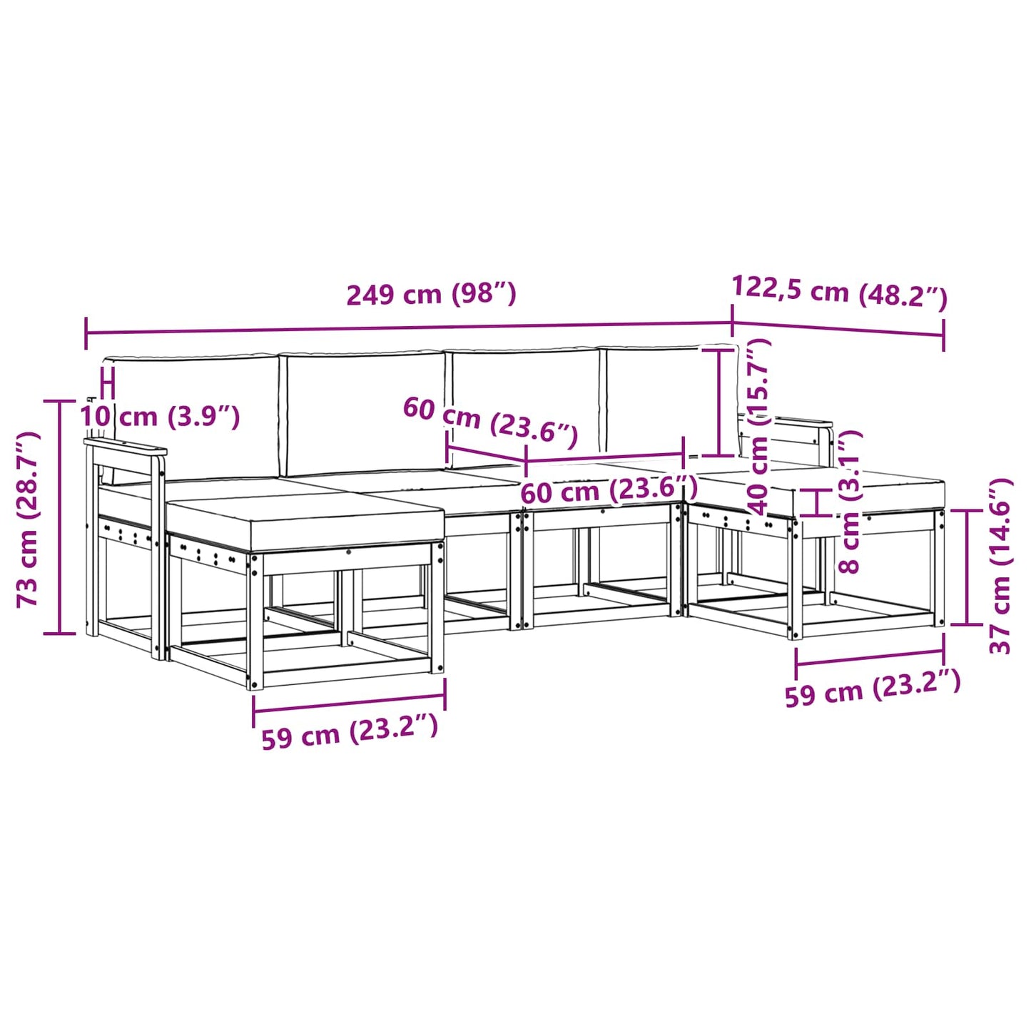 Set di divani da esterno 6 pz Bianco e Antracite Poliestere