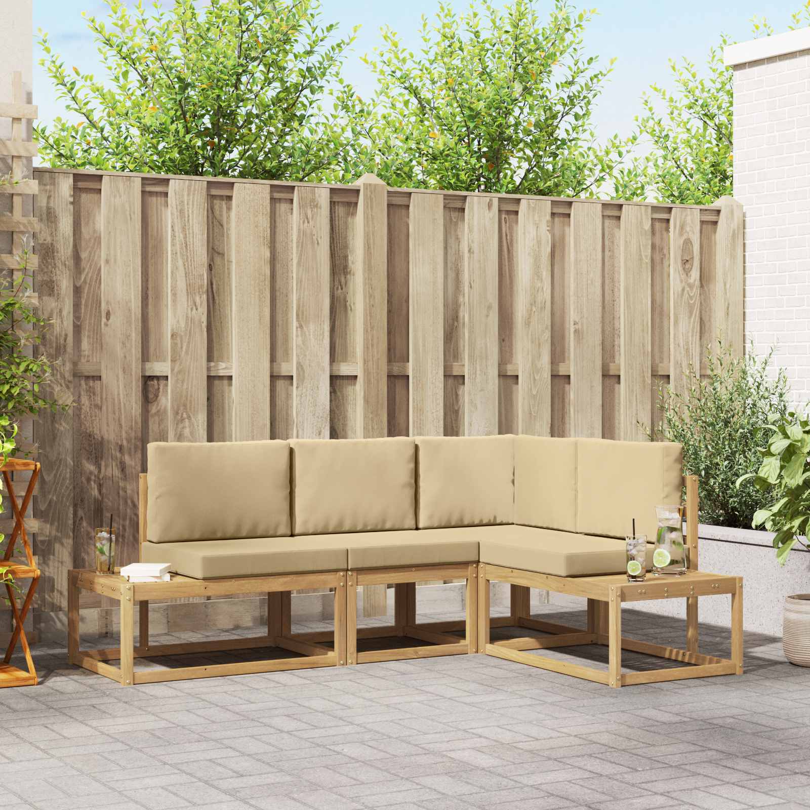 Set di divani da esterno 3 Pezzo Bianco e Beige Poliestere | homemem39