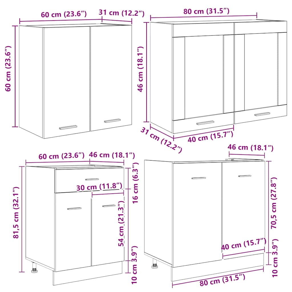 Set mobili da cucina Lyon 4 pcs Rovere fumé 140 x 46 x 81.5 cm