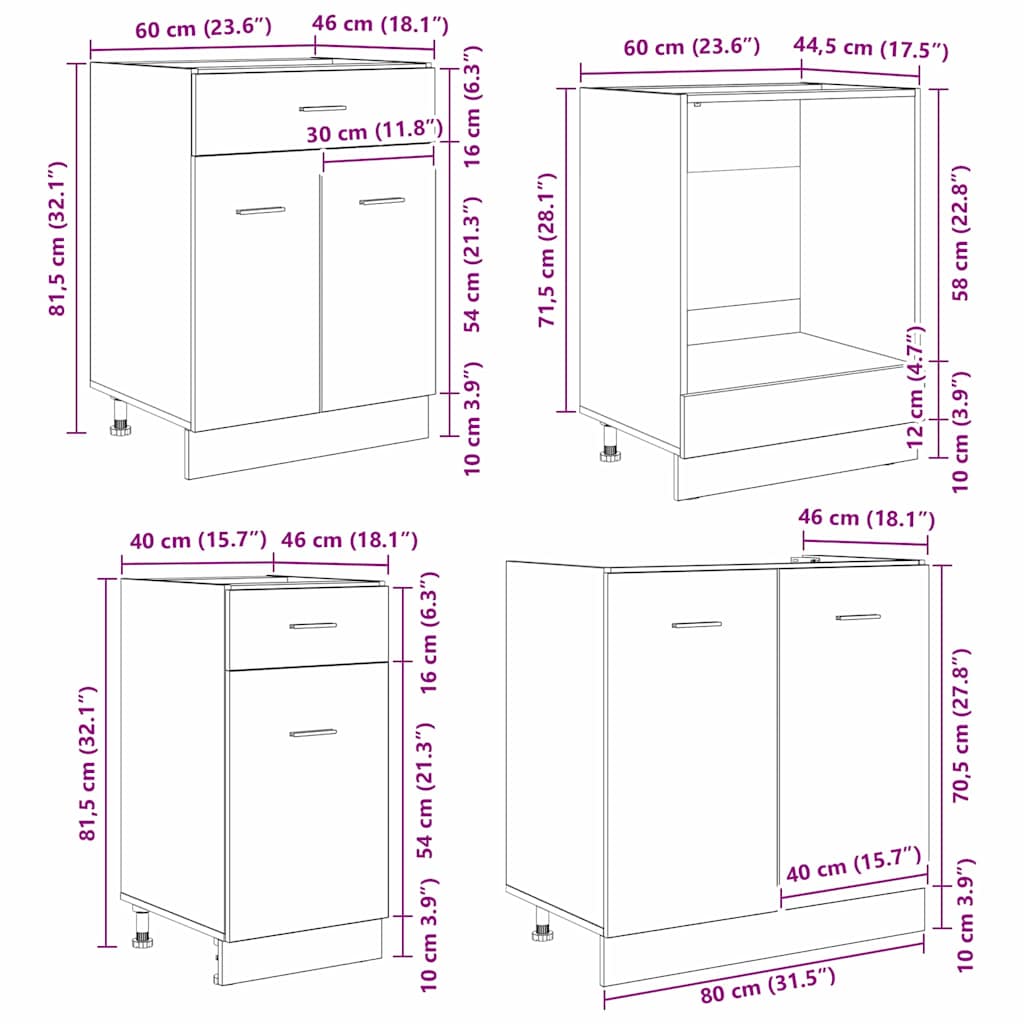 Set mobili da cucina con cassetto Lyon 8 pcs Grigio Sonoma