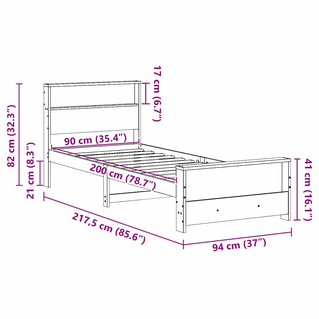 Struttura del letto Bianco 90 x 200 cm Legno multistrato | homemem39