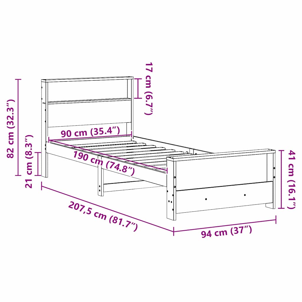 Struttura del letto Bianco 90 x 190 cm Legno multistrato | homemem39