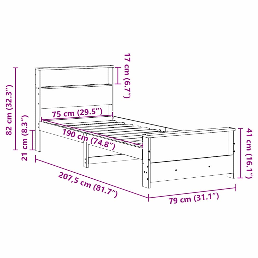 Struttura del letto Marrone 75 x 190 cm Legno multistrato | homemem39