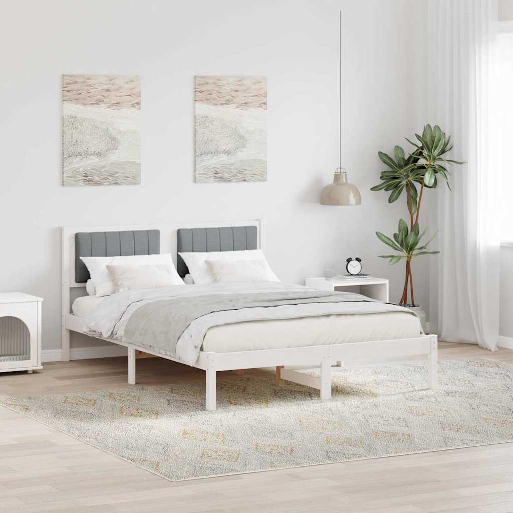 Letto con Testiera Rivestita Grigio chiaro 140 x 190 cm