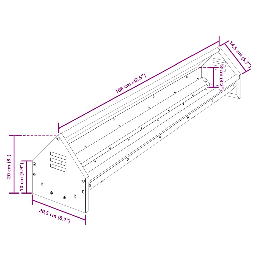 Mangiatoia per polli Nero 108 x 20,5 x 20 cm