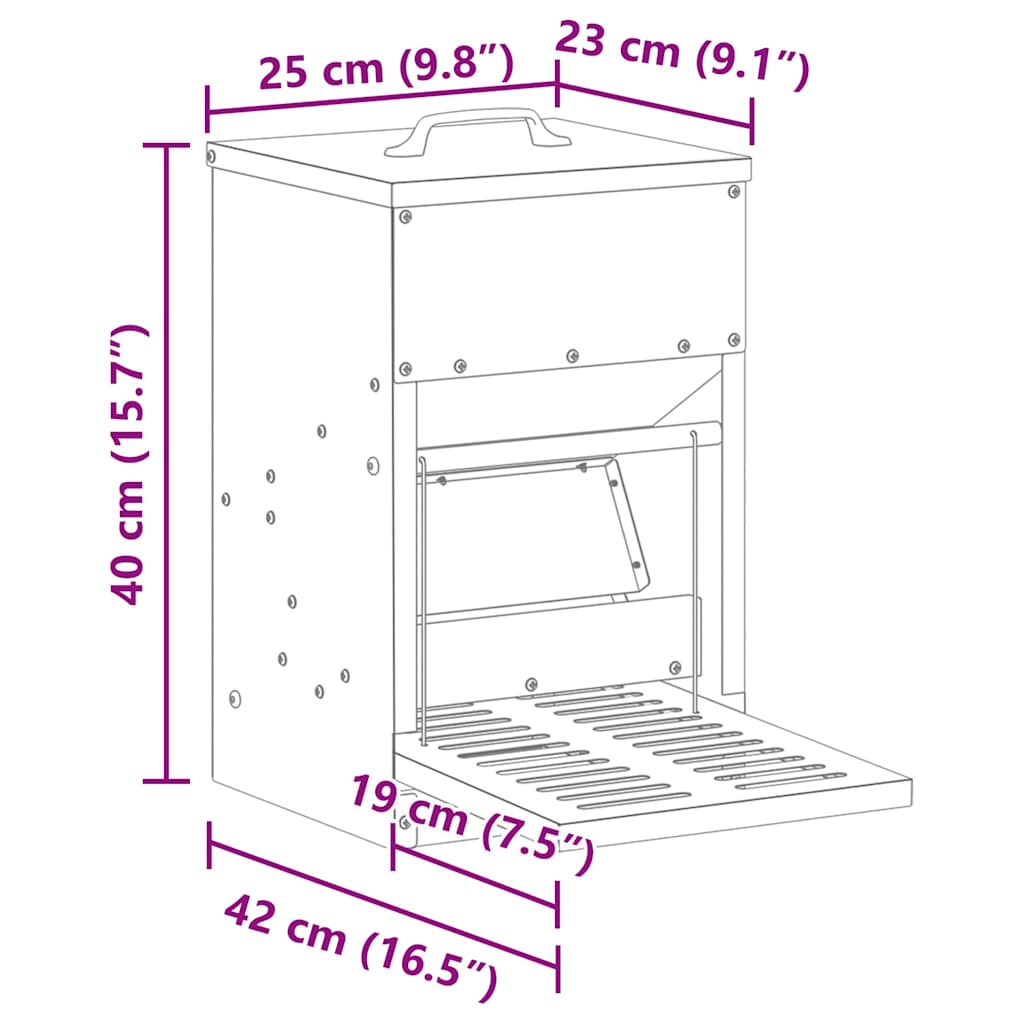 Mangiatore a Pedale per Pollo Verde oliva 25 x 42 x 40 cm