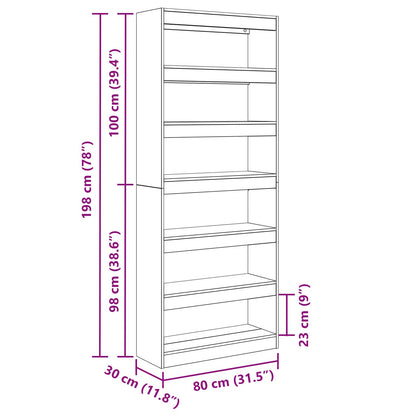 Armadio per Libri 6 livelli 80 x 30 x 198 cm Grigio Sonoma | homemem39