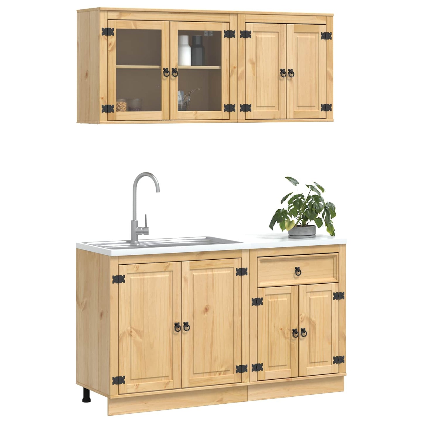 Armadietto con lo scaffale con porta 4 pcs Miele Pino massello