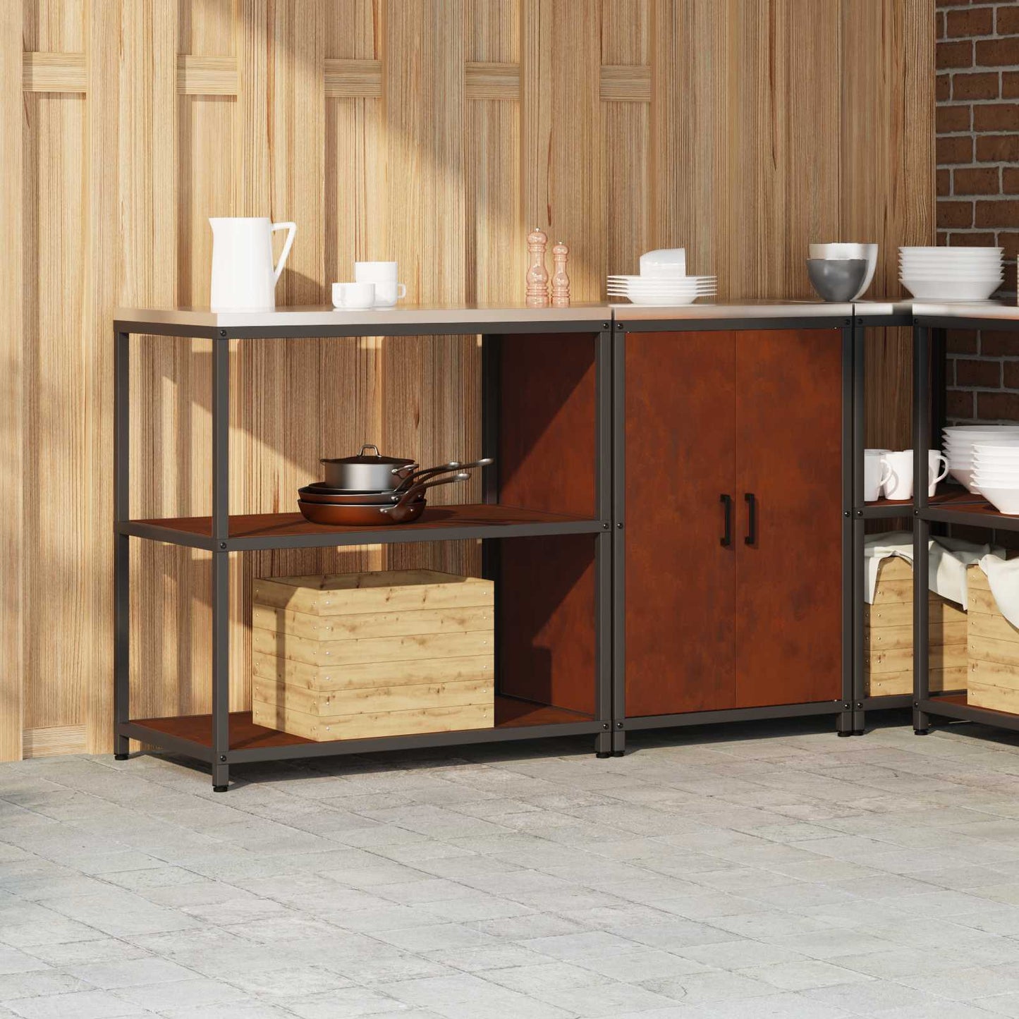 Set di Stoccaggio per Cucina con lo scaffale 2 pcs Ruggine | homemem39