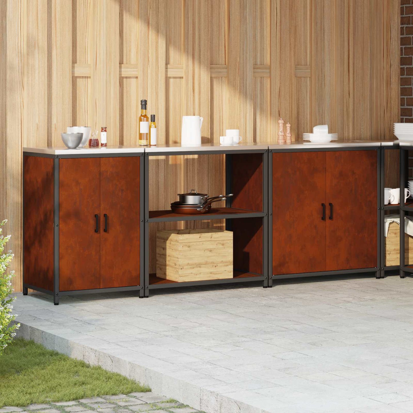 Set di Stoccaggio per Cucina con lo scaffale 3 pcs Ruggine | homemem39