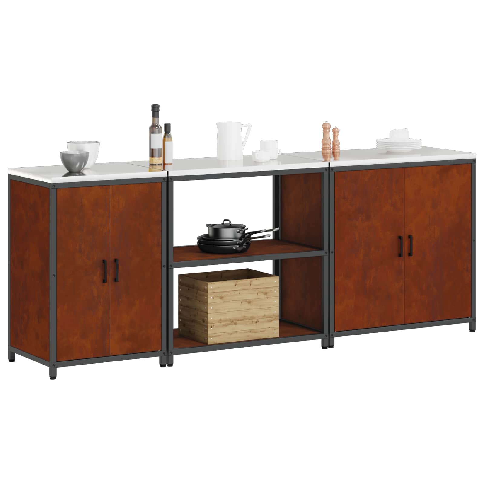 Set di Stoccaggio per Cucina con lo scaffale 3 pcs Ruggine | homemem39