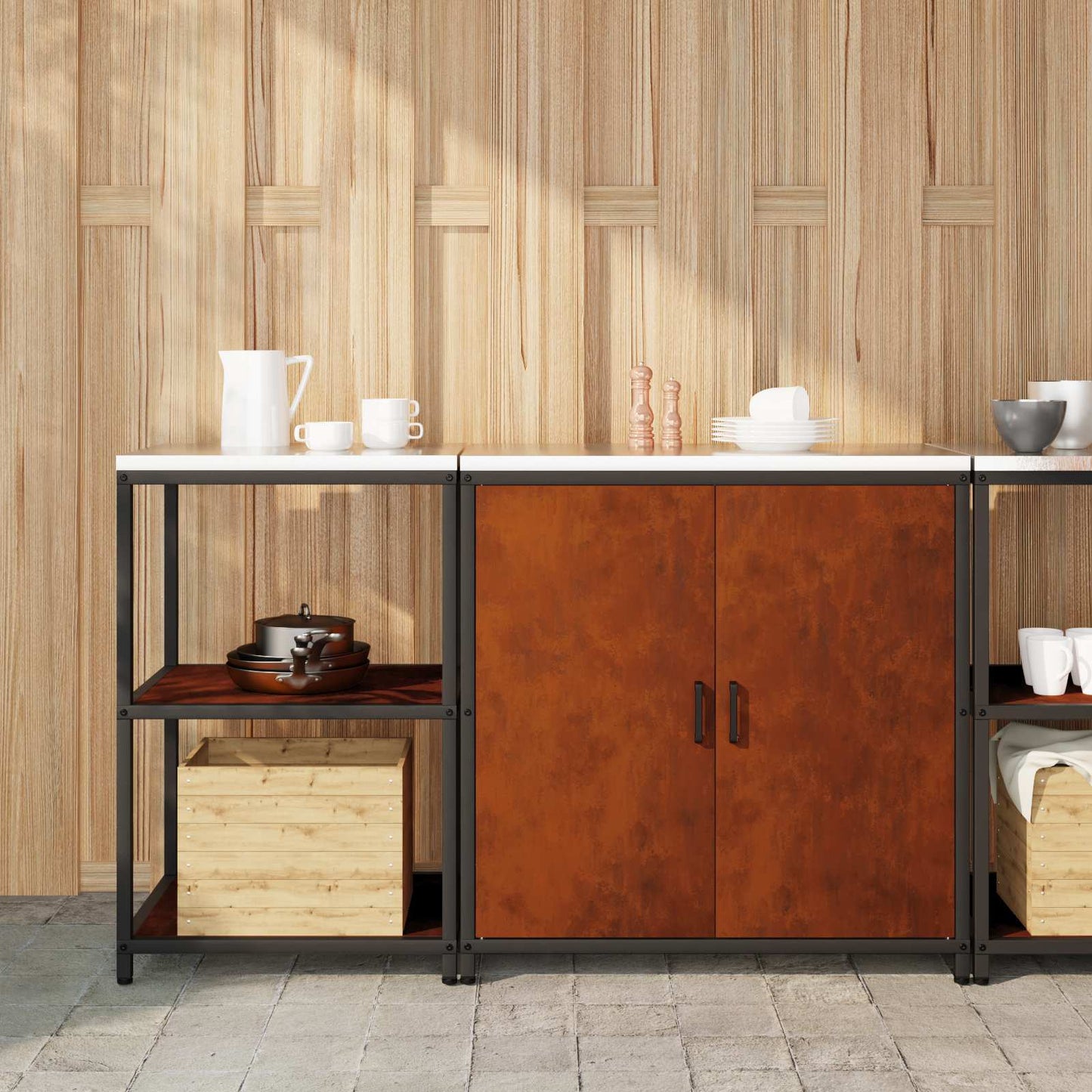Set di Stoccaggio per Cucina con lo scaffale 2 pcs Ruggine | homemem39