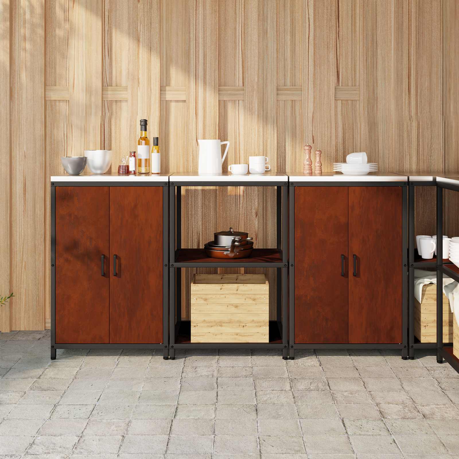Set di Stoccaggio per Cucina con lo scaffale 3 pcs Ruggine | homemem39