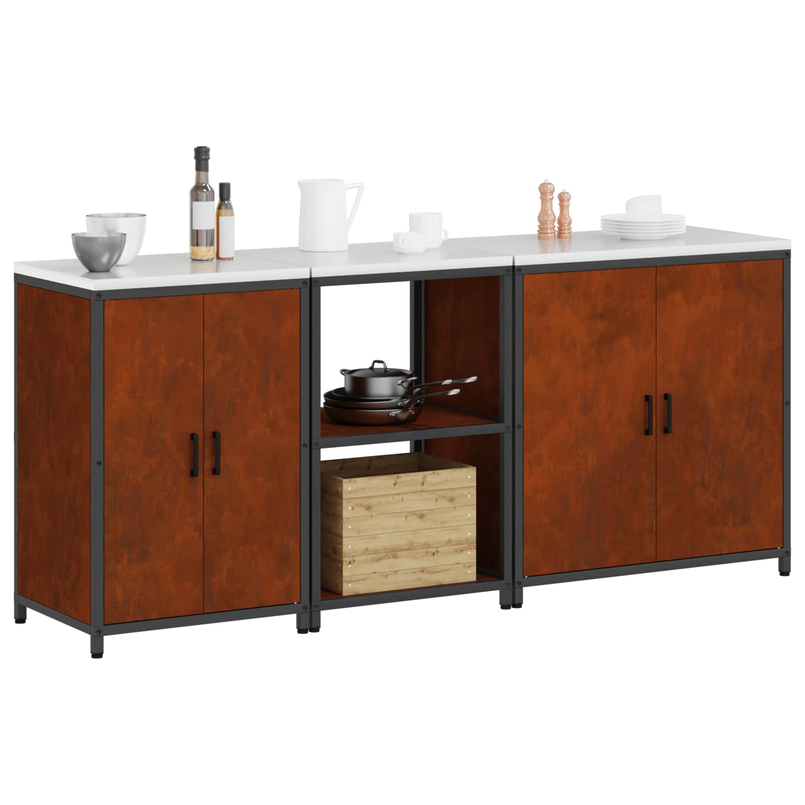 Set di Stoccaggio per Cucina con lo scaffale 3 pcs Ruggine | homemem39