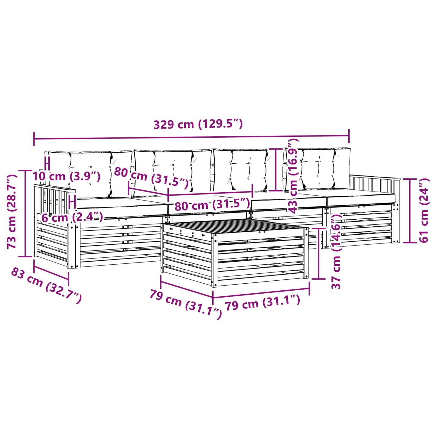 Set di divani da esterno 5 pz Bianco e Antracite