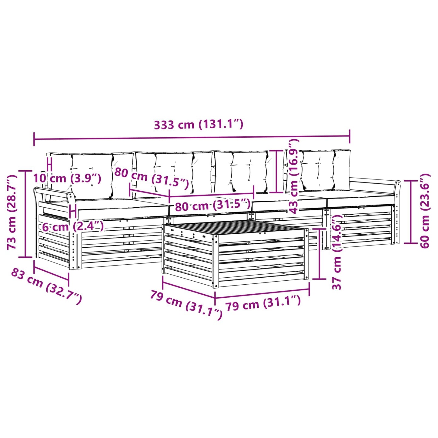Set di divani da esterno 5 pz Bianco e Antracite