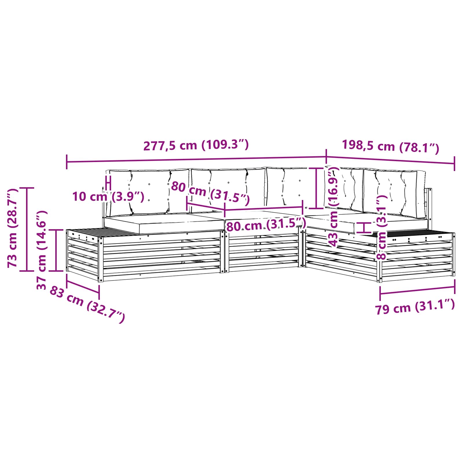 Set divani 5 Pezzo 277,5 x 198,5 x 73 cm | homemem39