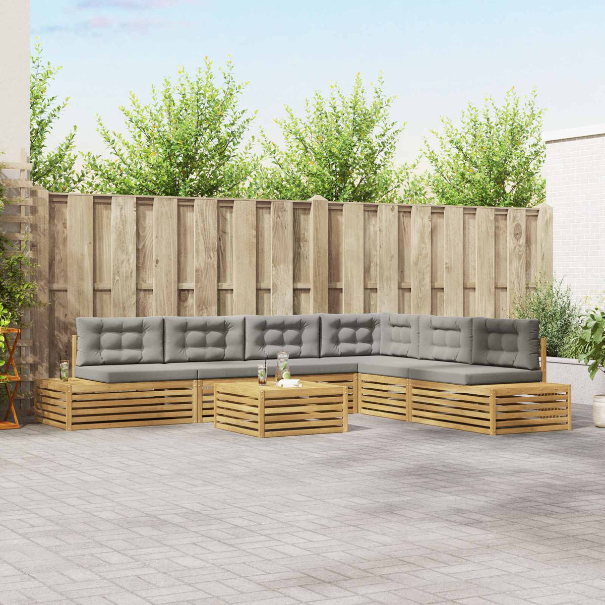 Poggiapiedi da Esterno 2 pz Poliestere Bianco lavato e beige