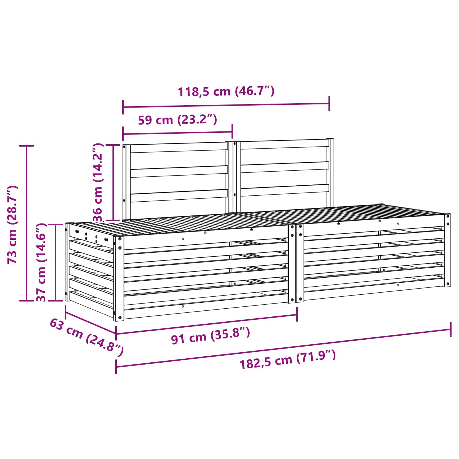 Set di divani da esterno 3 Pezzo Bianco 182,5 x 63 x 73 cm | homemem39