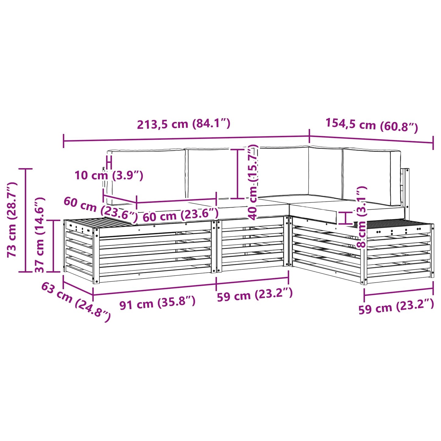 Set di divani da esterno Bianco 213,5 x 154,5 x 73 cm | homemem39
