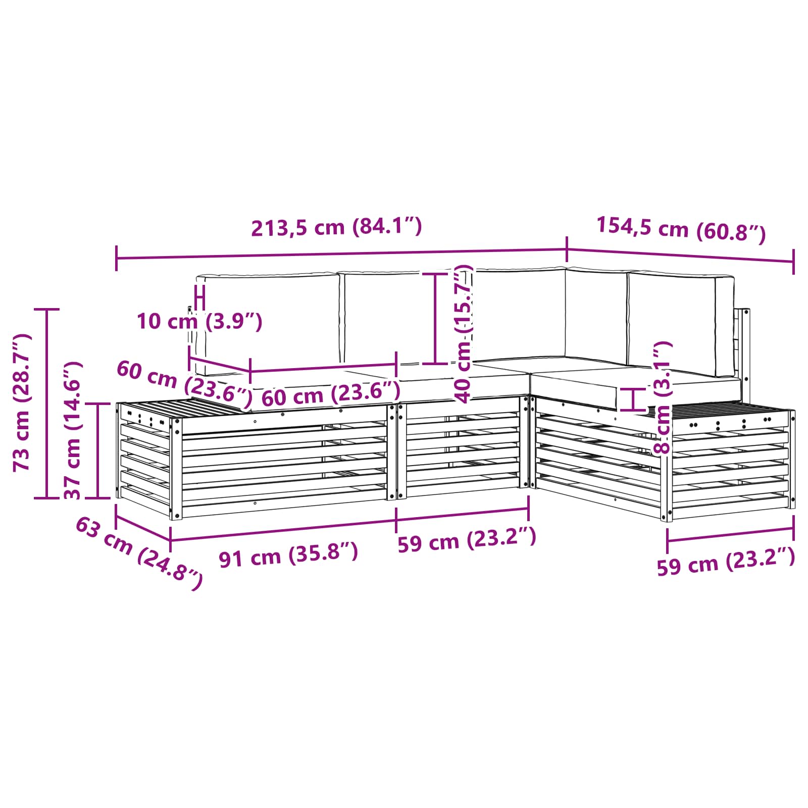 Set di divani da esterno Bianco 213,5 x 154,5 x 73 cm | homemem39