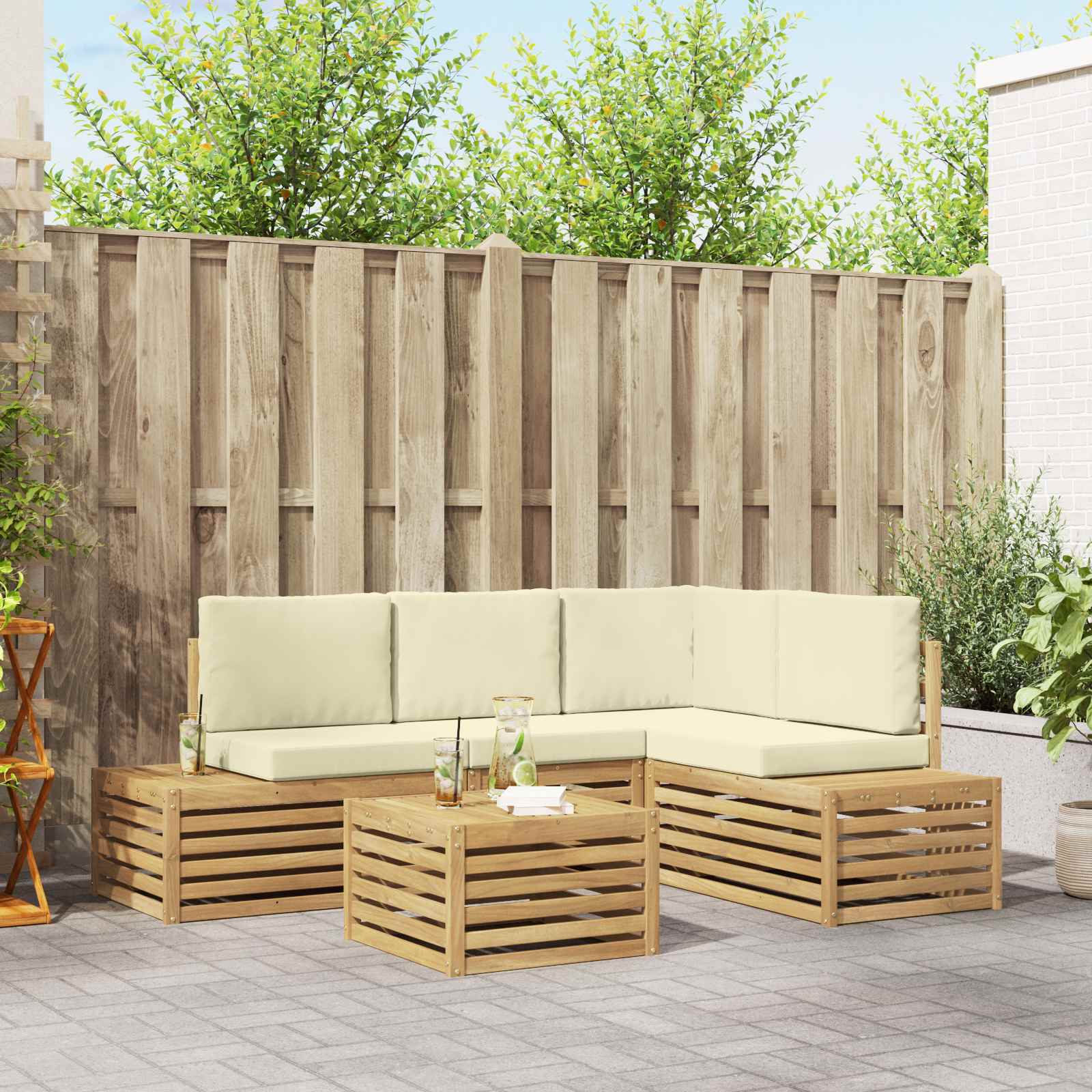 Set di divani da esterno Bianco 59 x 59 x 37 cm Poliestere | homemem39
