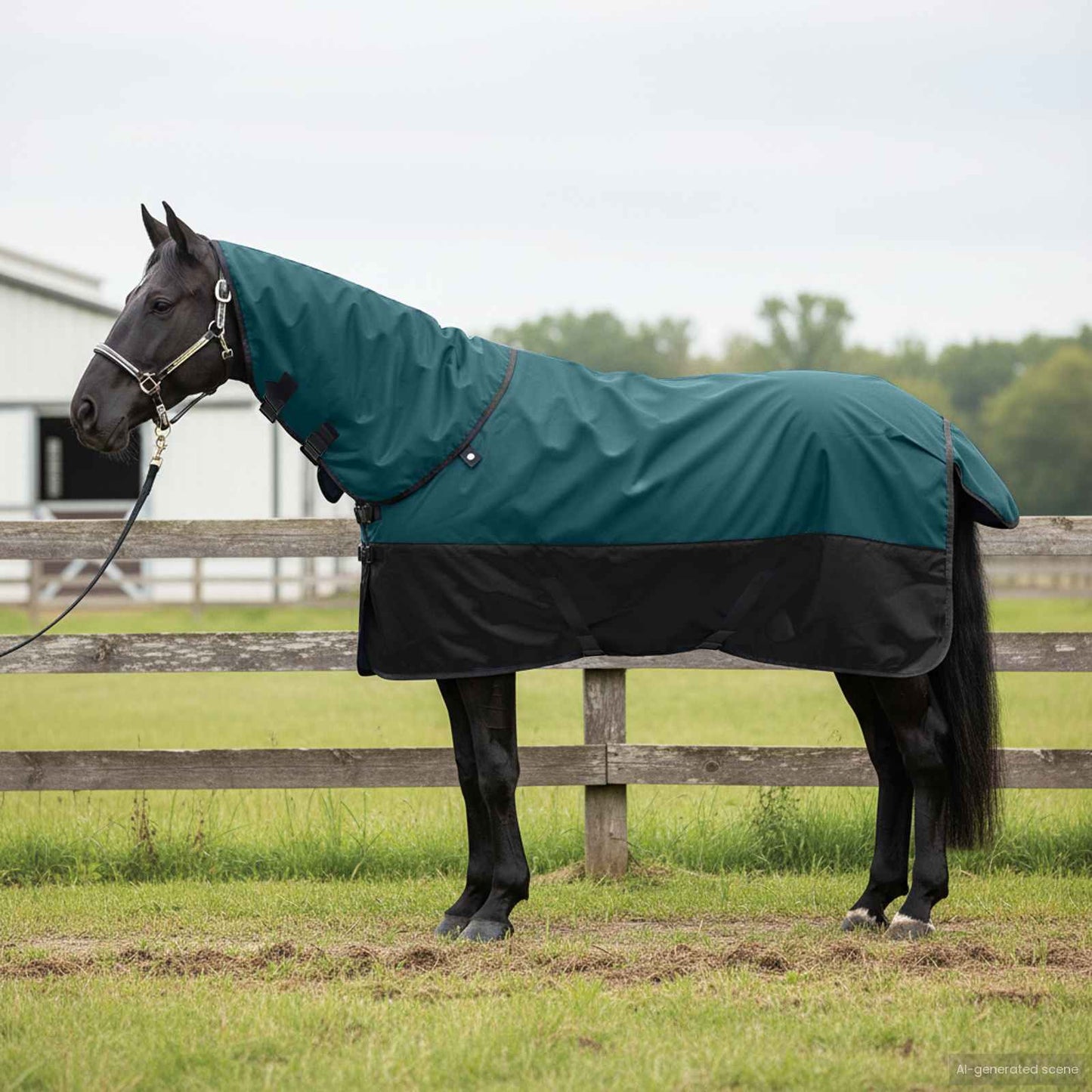 Coperta per Cavalli Verde Scuro e Nero 135 cm Poliestere