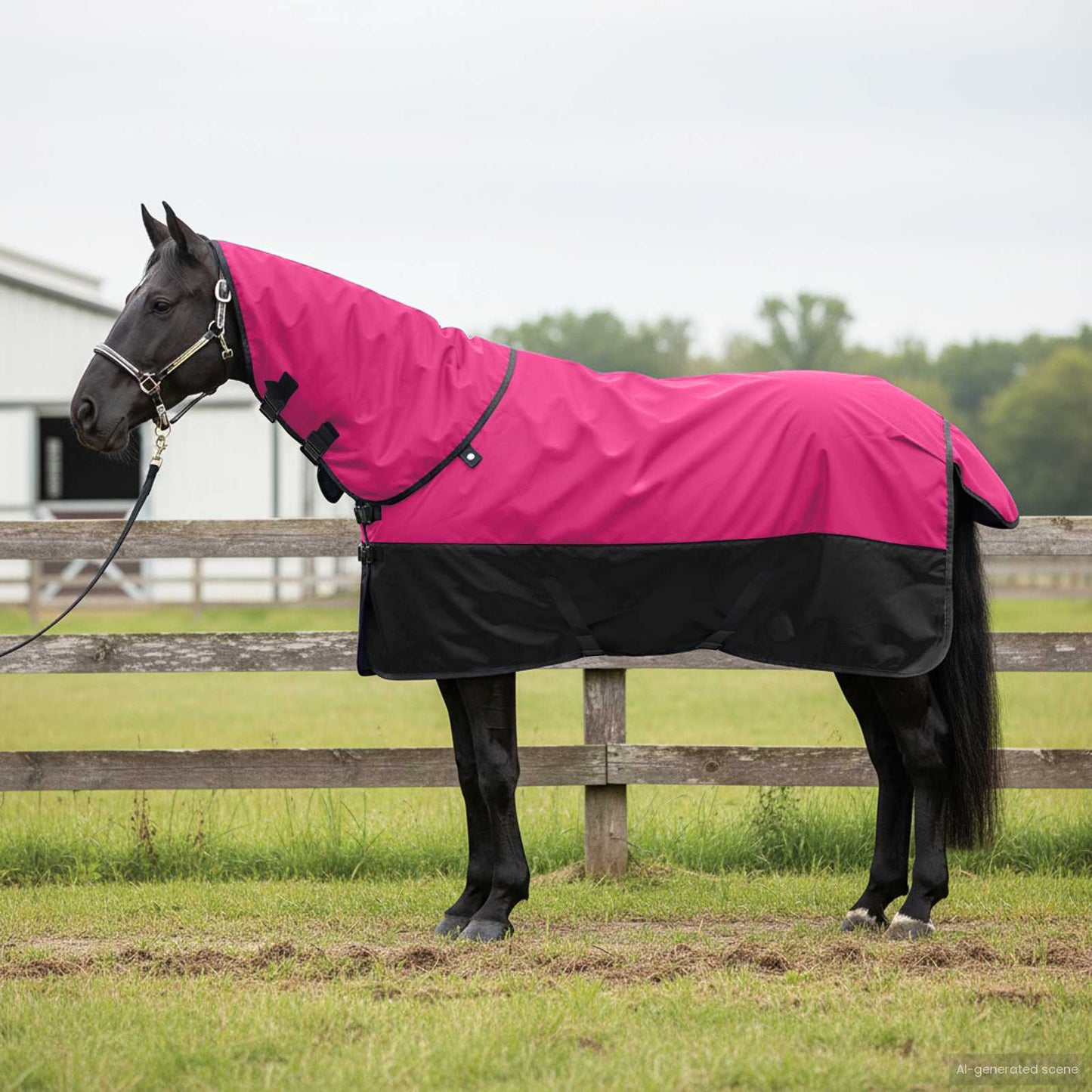 Coperta per Cavalli Rosa e Nero 145 cm Poliestere