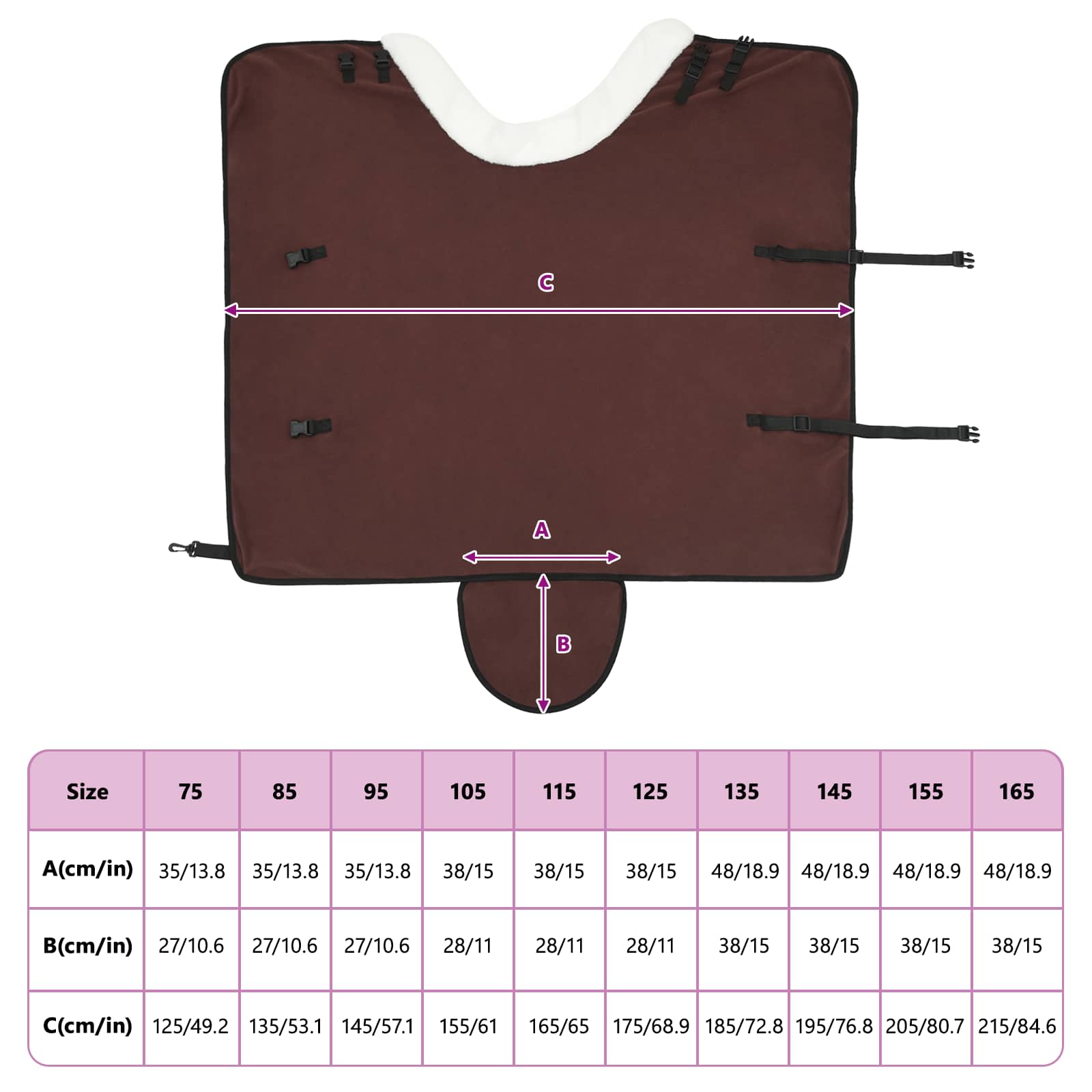 Coperta per Cavalli Marrone Scuro Completo 75 cm Felpa in pile | homemem39