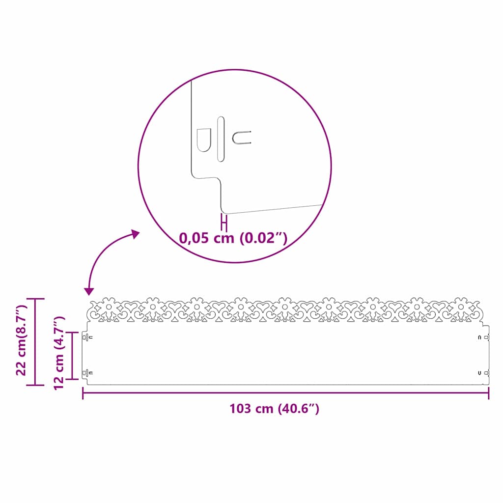 Bordure per prato 20 pcs Antracite 103 x 0,05 x 22 cm Acciaio