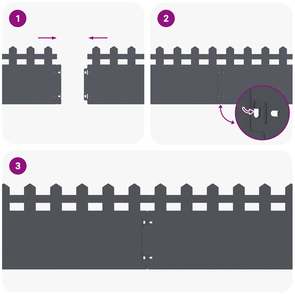 Bordure per prato 10 pcs Antracite 103 x 0,05 x 22 cm Acciaio