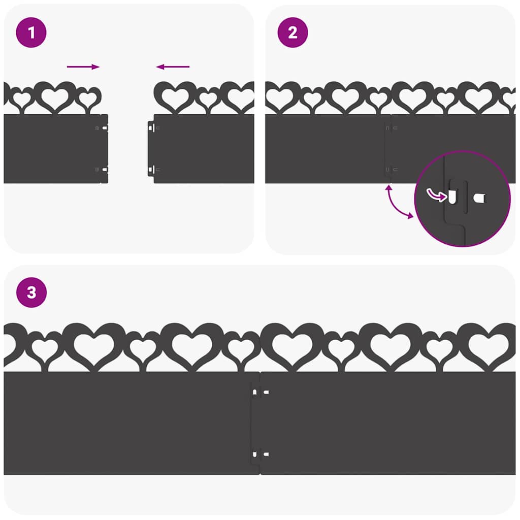 Bordure per prato 10 pcs Nero 103 x 0,05 x 22 cm Acciaio