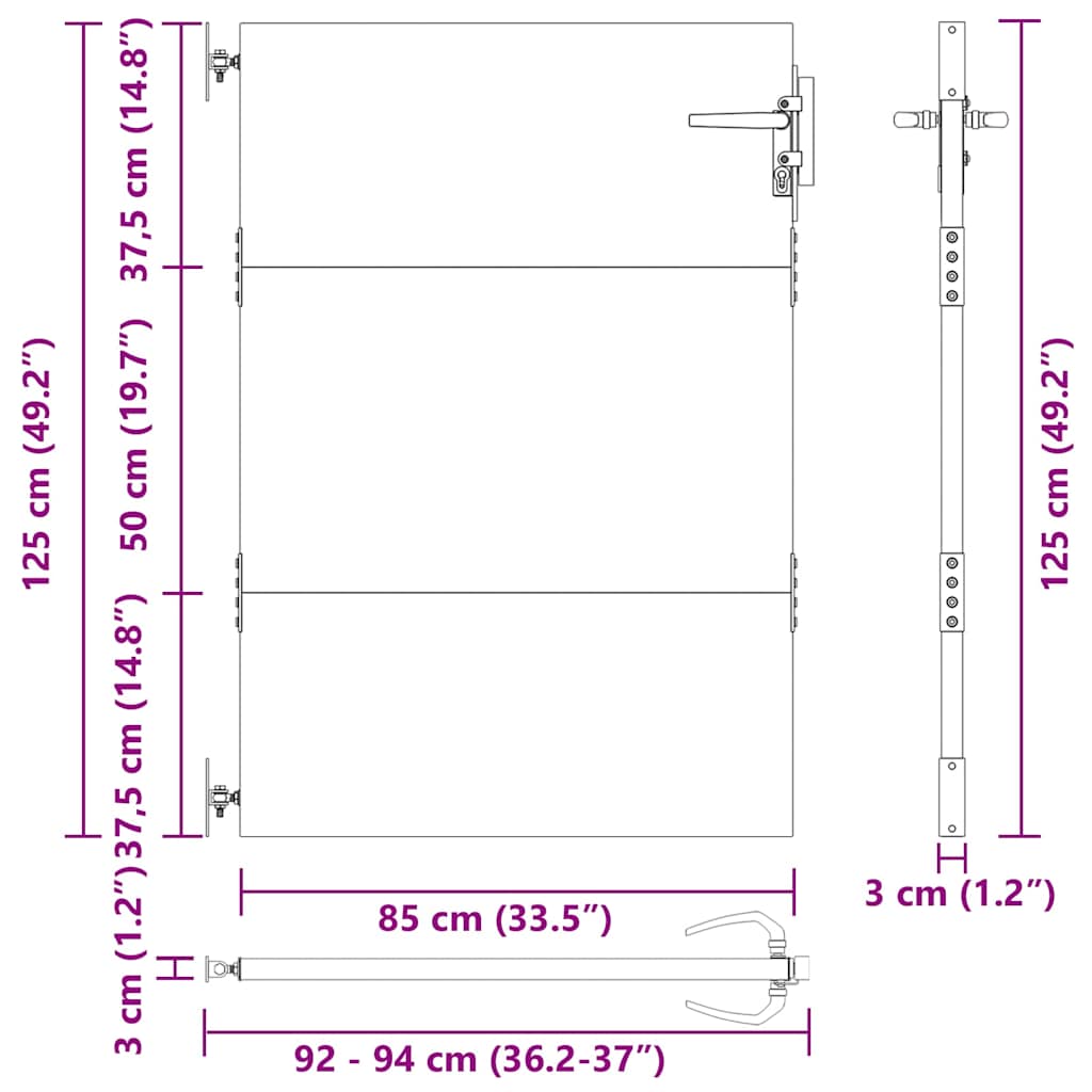 Cancello da giardino con blocco Nero 85 x 125 cm | homemem39
