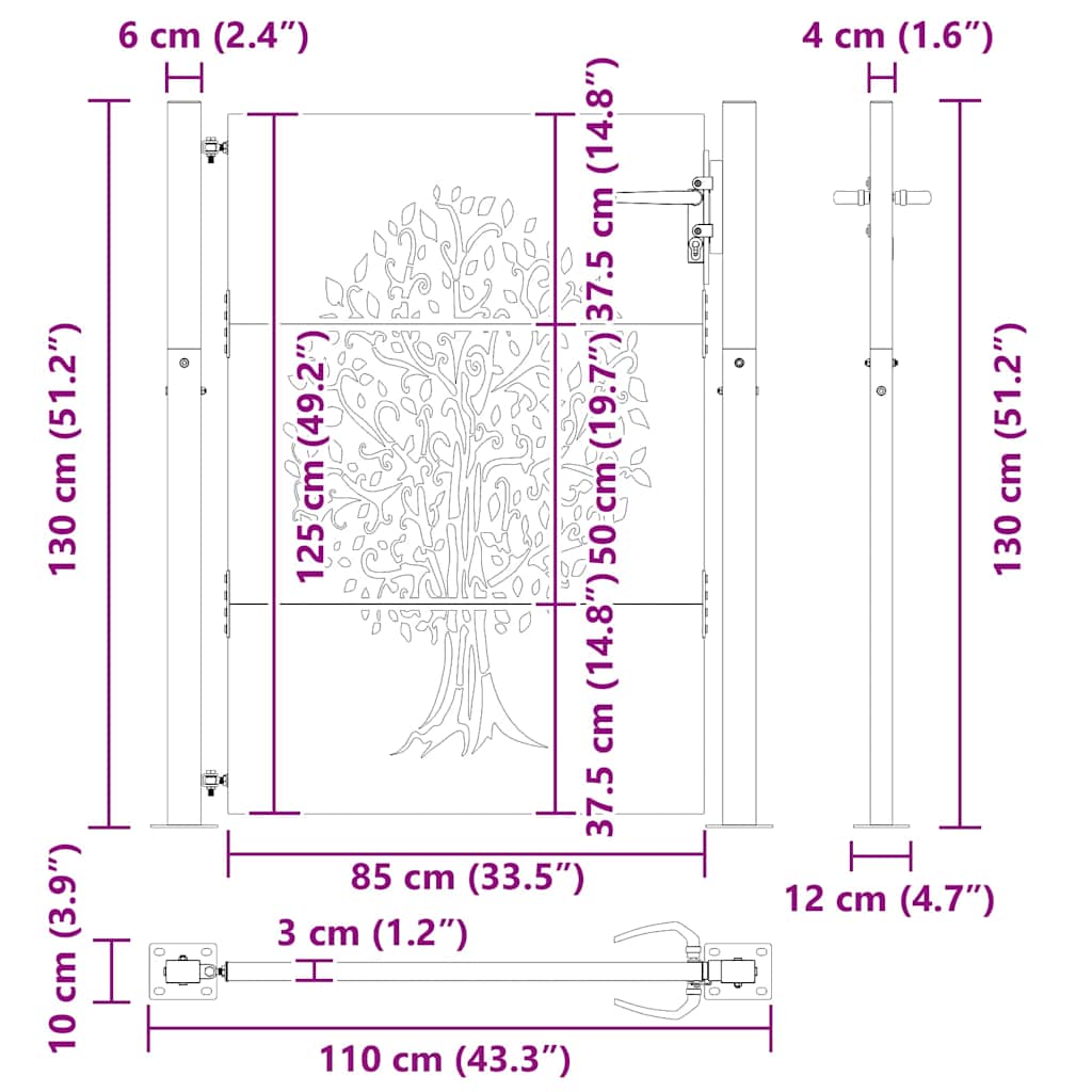 Cancello da giardino con blocco Nero 110 x 130 cm | homemem39
